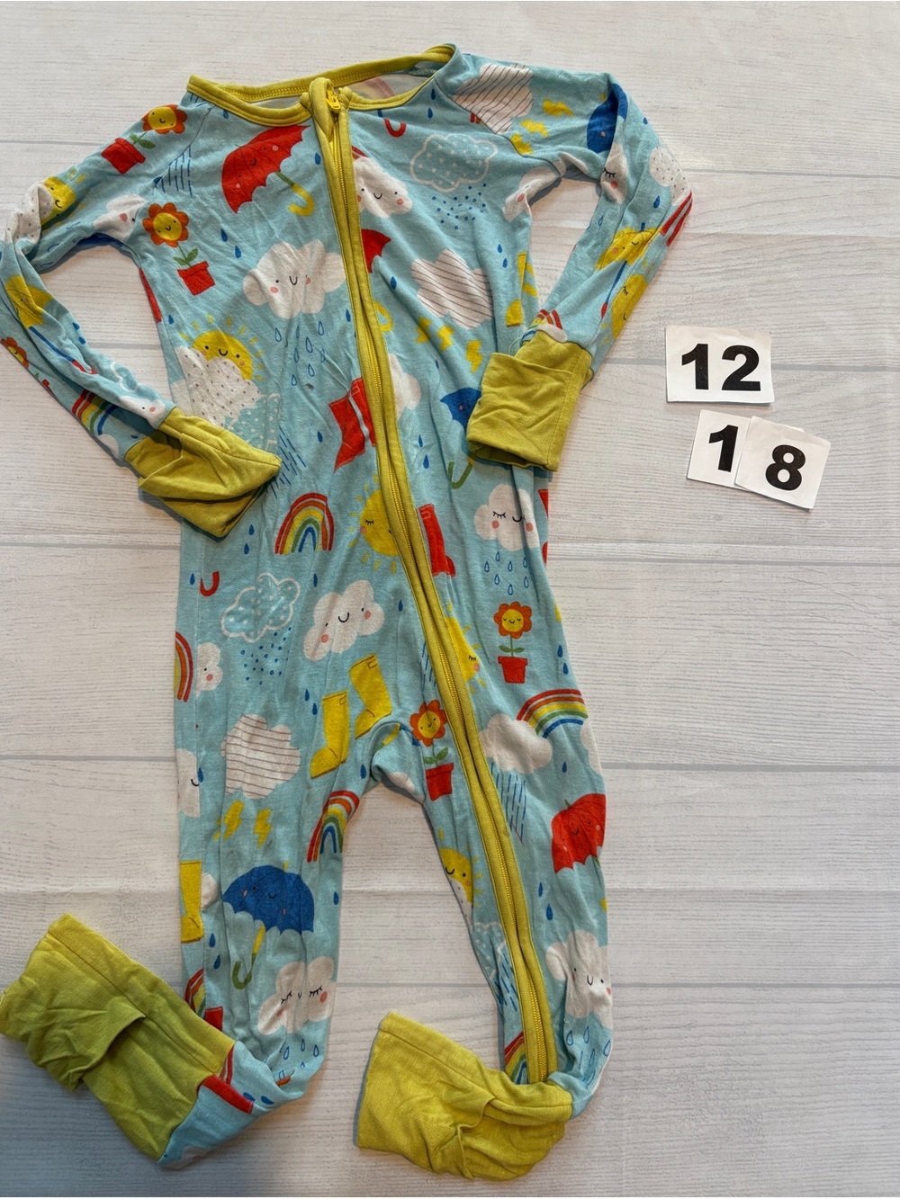 Little Sleepies Light Blue Rain Cloud & Rainbow Footed Pajamas with Yellow Trim